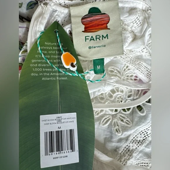 FARM RIO Sweet Bloom Bouquet Off-White Mini Dress, Size M. - Picture 5 of 10